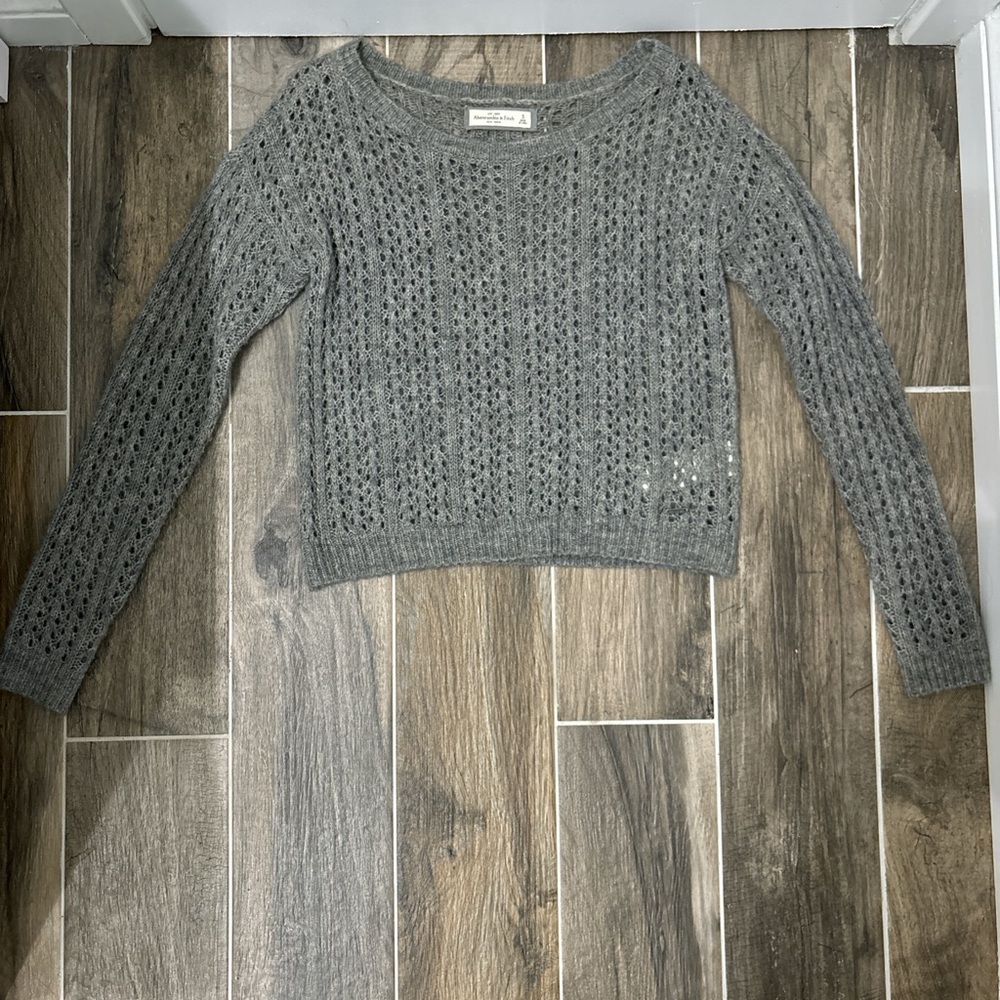 Abercrombie & Fitch gray crochet sweater